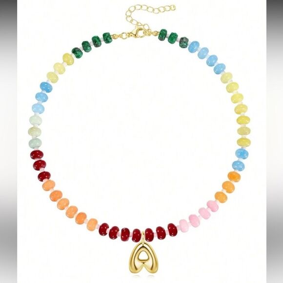 Colorful Beaded Necklace letter K A1226 - Picture 5 of 5